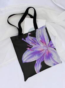 ROMWE Kawaii Versatile Flower Print Reversible Shoulder Canvas Tote Bag, Suitable For Vacation & Commuting - Multicolor - View 3