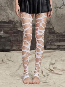 ROMWE Kawaii 1双破洞哥特摇滚风格短款紧身裤