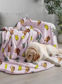 TOM & JERRY X SHEIN Cartoon Pattern Coral Fleece Blanket, Super Soft Plush Throw, Warm Fluffy Blanket For Sofa Or Bed, Perfect Gift For Fans, Machine Washable & Skin-Friendly - Baby Pink - View 9