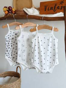 SHEIN Vintaside Kids 3件套女婴田园风连体衣，可爱时尚，春夏款 - 彩色 - 查看 3