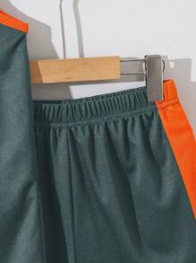 SHEIN Conjunto de 2 piezas con chaleco deportivo holgado y pantalones cortos con contraste para niño preadolescente