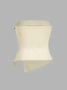 SHEIN MOOSTA 波西米亚不对称流苏吊带短款上衣，露肩，抹胸款式，独特惊艳，适合夏季、海滩、外出、度假 - 黃色 - 查看 2