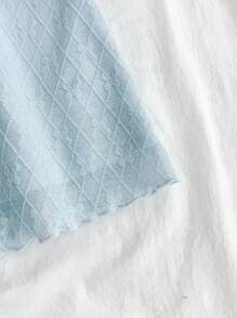 SHEIN TEENGIRL Vacation Goose 蓝色纹理针织荷叶边下摆紧身连衣裙，非常适合下午茶和街头风格 - 藍色 - 查看 3