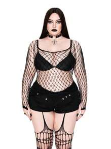 Whyspr 大码女式方领长袖透视激光切割性感衬衫