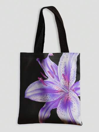 Kawaii Versatile Flower Print Reversible Shoulder Canvas Tote Bag, Suitable For Vacation & Commuting