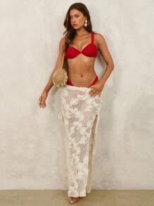 Swim Mod Bộ đồ bơi bikini 2 mảnh màu trơn có gọng, dây đeo nâng ngực và quần hở lưng màu đỏ cho nữ, phong cách kỳ nghỉ bãi biển dễ thương - Đỏ - Xem 4