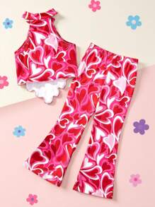 SHEIN Joven chica top sin mangas con cuello halter y pantalones acampanados de moda