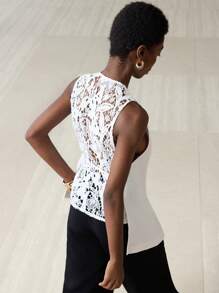 Aveloria Modichic Áo khoác blazer không tay đơn giản, thanh lịch, chất lượng cao dành cho nữ, thiết kế sang trọng, vải ren nhẹ, phù hợp khi đi làm - trắng - Xem 6