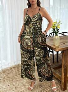 EMERY ROSE 大码女式彩色几何印花宽松无袖连体裤，百搭又迷人，夏季度假装