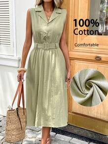 SHEIN LUNE Váy midi bó họa tiết jacquard xanh lá cây thường ngày cho nữ, không tay, mùa hè - màu xanh lá - Xem 3