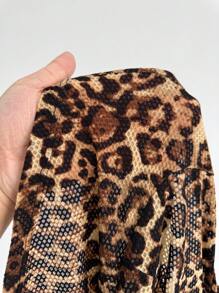 Maweii Blusa elástica de malla con estampado de leopardo y cuello de halter, adecuada para fiestas, talla grande para mujer