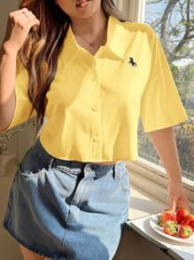 SHEIN EZwear 夏季大码黄色短袖休闲衬衫 - 黃色 - 查看 3