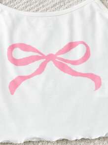 SHEIN Tween Girl Cute Bow Design Camisole And Shorts Knit Pajama Set Fall Winter - Pink - View 4