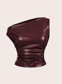 Siren Gaze Women's Leather Top Casual Fashion 90s Street Shooting Spring Autumn Solid Color Pleated Collar PU Tank Top Sleeveless Tops Going Out Top Fall Women Tops Suitable For Going Out And Parties Top