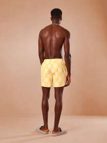 SUMWON Shorts de Praia de Nylon Xadrez, Sunga de Natação, Shorts de Banho com Cadarço e Cintura Elástica, Roupa de Verão para Piscina e Férias - Amarelo - Visão 6