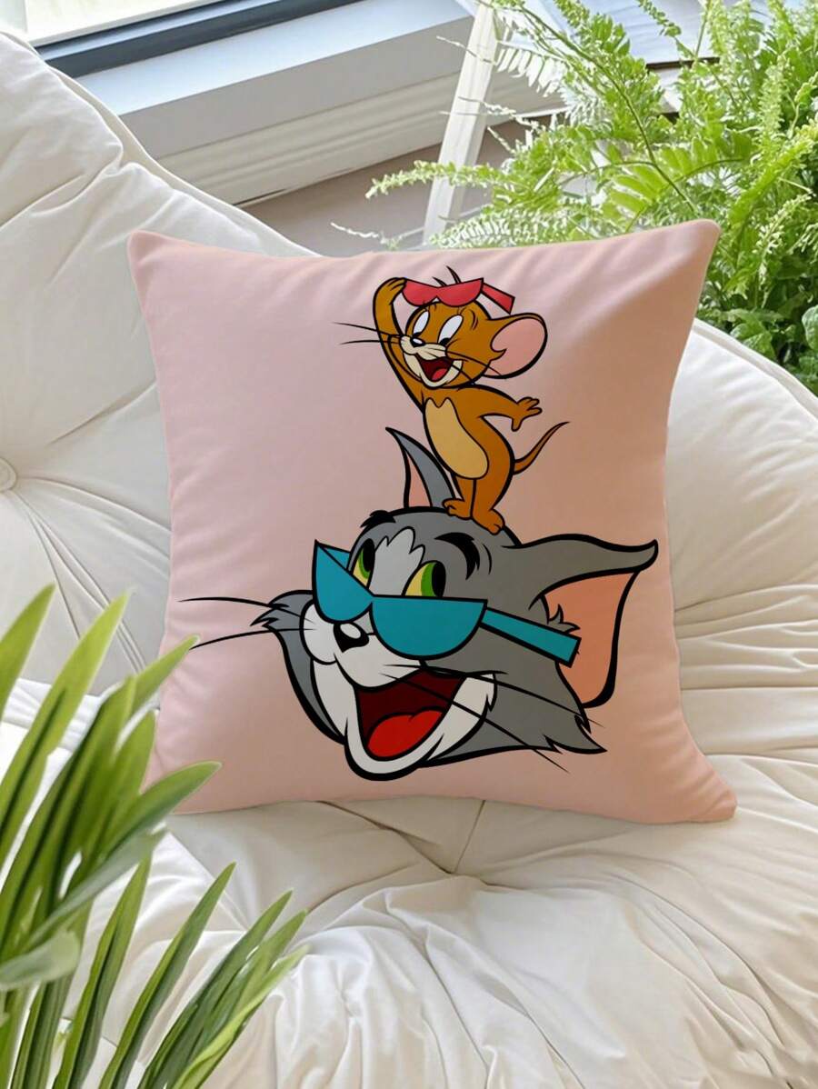 TOM & JERRY X SHEIN 动漫枕套套装卡通靠垫枕套动漫粉丝必备收藏品、生日礼物 - 淺粉色 - 查看 1