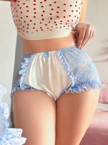 PetitDoll Plus Size Women's Contrast Lace Mesh Ruffle Trim Panty Kawaii Panties Lace Panties Frilly Panties