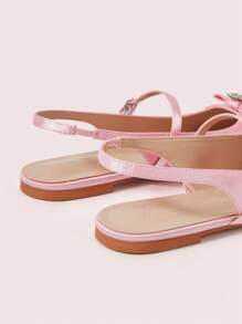 CUCCOO DOLLMOD Women 1cm Combination Heel Satin Fabric Open Back Square Toe Flat Shoes, Pink - Pink - View 8