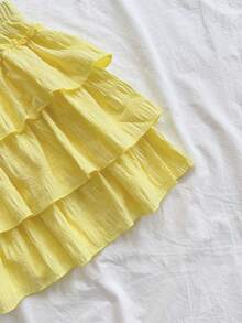 Soleia Casual Solid Color Ruffle Hem Mini Skirt For Holiday Tiered Ruffle Skirt Summer Skirt Ruffle Skirts Frilly Skirt Yellow Ruffle Skirt