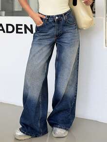 EURMUSE DAMEN JEANS MIT WEITEM BEIN UND NIEDRIGER TAILLE Jeans mit weitem Bein Lockere Jeans Schlagjeans Übergroße Jeans Baggy-Jeans