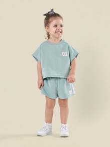 SUMWON Future Icon Boxy Crop Top And Shorts Co-Ord Set Girls Athletic Two Piece Outfit Sporty Summer Kids Wear - Green - View 2