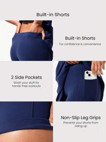 GLOWMODE FeatherFit™-Air Peekaboo Quần đùi mặc hàng ngày có túi chống trượt, hỗ trợ nhẹ, tác động thấp, tập yoga, váy mùa xuân, mùa hè, khô nhanh, thấm hút ẩm - Dark Blue - Xem 5
