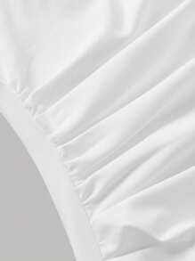 SHEIN Girlism 青少年女孩针织纯白色休闲立领褶皱无袖紧身衣，适合休闲日常穿着白色紧身衣 青少年女孩白色紧身衣 - 白色 - 查看 4