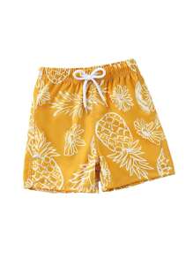 Adorable Pineapple Print Baby Boy Beach Shorts, Suitable For Summer Beach Vacation - Yellow - View 4