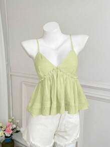 Elamini Women's Summer Solid Color Frill Strap Camisole - Mint Green - View 4