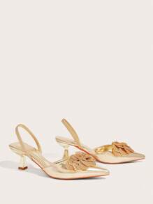 CUCCOO TILAWA 女士时尚金色 3D 花卉装饰尖头平底舒适鞋，适合约会、派对、婚礼、度假等场合 - 金色 - 查看 10