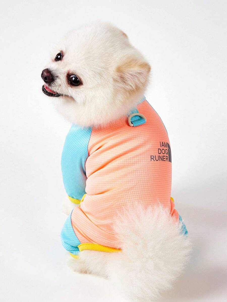 PETSIN 橙色休闲透气宠物夏季连体衣,带有 IAMDOGRUNER 图案,轻质,网眼面料,适合户外散步,春夏季 - 橘色 - 查看 1