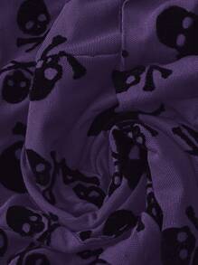Sunspun Váy ngắn cúp nhung họa tiết đầu lâu Punk cỡ lớn thời trang - Màu tím - Xem 3