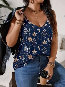 EMERY ROSE Camiseta de tirantes estampada con hojas con textura, talla grande, para vacaciones - Azul - Ver 6