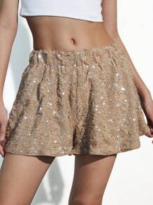 Aveloria GENKIRA Damen Shorts im lässigen Stil mit crushed Perlen Verzierung, elastischem Bund und locker geschnittenem, chic europäischem und amerikanischem Design - Verschiedenfarbig - Übersicht 3
