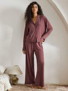 Ocili Leisure Women's Soft Fleece Collar Fluffy Pajama Set, Long Sleeve Top & Long Pants, Floral Gray Holiday Season  Cozy And Elegant Details, Fall Winter Clothes