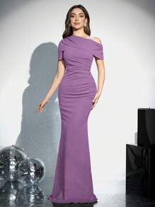 Coutiva Women's Knitted Red Bubble Pearl Short Sleeve Empire Waist Bodycon Formal Evening Dress