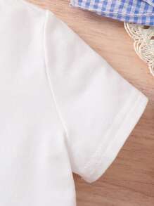 SHEIN 2件套少女套装：针织纯色圆领T恤+梭织碎花裙