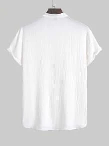 Manfinity Homme 男士夏季纯色短袖单排扣休闲宽松衬衫 - 白色 - 查看 2