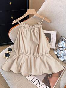 EMERY ROSE Blusa de tirantes de mujer de talla grande con cintura recogida y cordón, elegante blusa de verano para salir