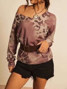 Freevana Suéter holgado de mujer con escote en V y estampado de leopardo, ropa de mujer estilo occidental, prendas de invierno para mujer de talla grande - Multicolor - Ver 1