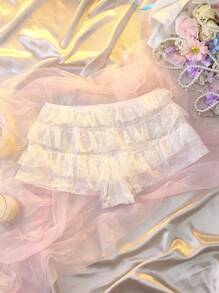 DelicateAllure Bragas blancas inocentes de mujer con volantes y múltiples capas, estilo romántico y kawaii