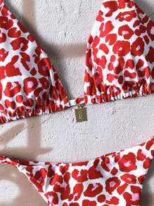 Swim Mod 女士夏季豹纹随机图案细肩带金属装饰性感比基尼套装，沙滩装 - 彩色 - 查看 5