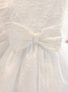 SHEIN 寶寶女孩綁帶網紗公主裙，適用於夏季派對 - 白色 - 查看 4