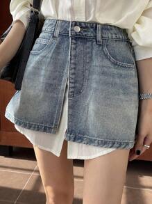 DAZY Women's Denim Wrap Skirt With Side Slit Jeans Skirt - Medium Wash - View 2