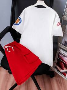 2件套青少年男童休闲图案T恤和宽松工装短裤夏季服装 - 彩色 - 查看 2