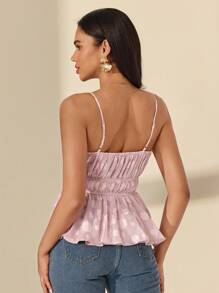 Almamuse Áo hai dây chắp vá bằng vải chiffon lãng mạn dành cho nữ - Hồng - Xem 2