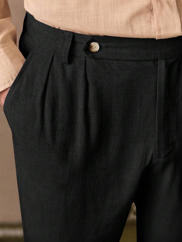 HIMLAND Men's Casual Woven Tapered Suit Pants Black Linen Pants Men Loose Pants Pleated Pants Japanese Pants Men Pants Dress