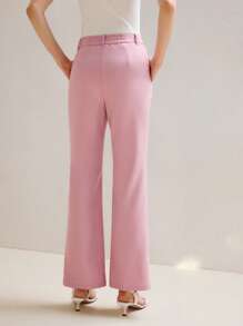 MOTF STUDIO SOLID SLANT POCKET SEAM FRONT FLARE LEG SUIT PANTS - Pink - View 7
