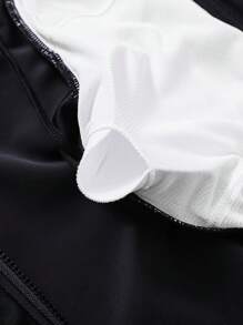 SHEIN Leap Crew Teen Girls' Patchwork Color Block Knitted Swimsuit With Shorts Teen Swim Suit Girls Swim Suit Teen Swimwear Zip Up Swimsuit Short Sleeve Swimsuit - Black and White - View 6