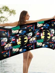 BATMAN X SHEIN 速干吸水沙滩巾披肩 - 轻便便携游泳巾，适合女士、游泳、水疗、沙滩、瑜伽 - 多种尺寸 - 黑色 - 查看 1